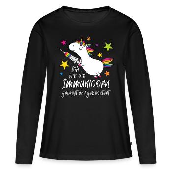 Einhorn Immunicorn geimpft und geboostert - Frauen Premium Bio Langarmshirt - Schwarz - Vorne - Julia (174cm)