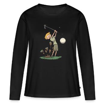 Golf Golfschwung Schlag Geschenk Idee - Frauen Premium Bio Langarmshirt - Schwarz - Vorne - Julia (174cm)