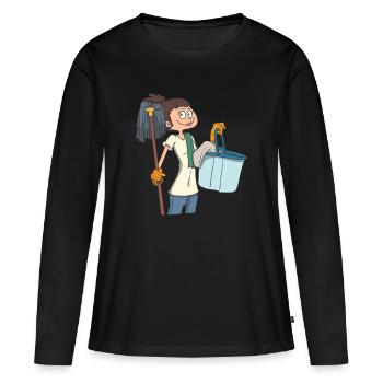 Putzfrau mit Wischmob und Eimer - Frauen Premium Bio Langarmshirt - Schwarz - Vorne - Julia (174cm)