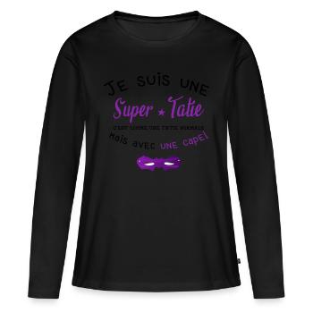 T shirt je suis une super tatie, humour. - T-shirt manches longues Premium bio Femme - noir - Devant - Julia (174cm)