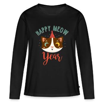 Bonne année 2019 Réveillon du Nouvel An Chat - T-shirt manches longues Premium bio Femme - noir - Devant - Julia (174cm)