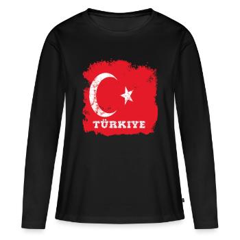Drapeau turc - T-shirt manches longues Premium bio Femme - noir - Devant - Julia (174cm)