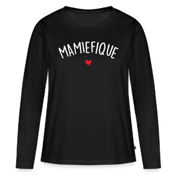 Mamiefique - T-shirt manches longues Premium bio Femme - noir - Devant - Julia (174cm)