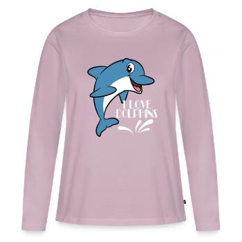J'aime les dauphins, j'aime les dauphins Tshirt - T-shirt manches longues Premium bio Femme - rose poudré - Devant - Julia (174cm)