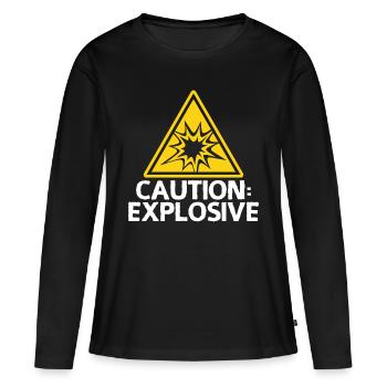 Alarme d’explosion Attention Bouclier - T-shirt manches longues Premium bio Femme - noir - Devant - Julia (174cm)