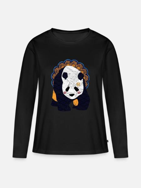 Globaler Nomadenpanda - Frauen Premium Bio Langarmshirt - Schwarz