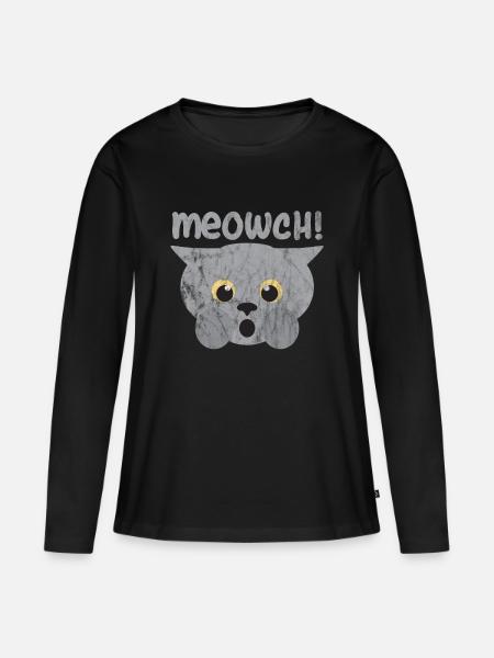 Tier wehrt Meowch! - Frauen Premium Bio Langarmshirt - Schwarz