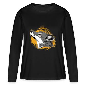 Loup | Lune | Pleurer | Pleine lune - T-shirt manches longues Premium bio Femme - noir - Devant - Julia (174cm)