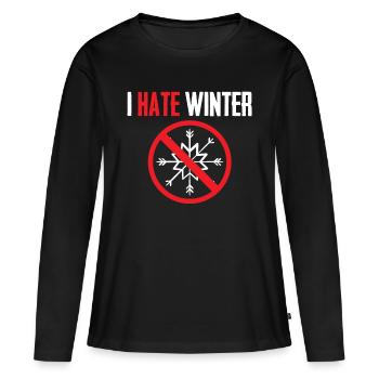 Spreadshirt T-shirt | Hiver déteste bacon d'hiver - T-shirt manches longues Premium bio Femme - noir - Devant - Julia (174cm)