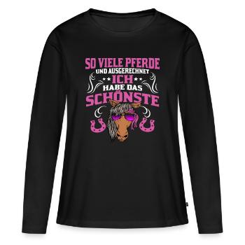 Pferde Pferdesprüche Reiterin Geschenk - Frauen Premium Bio Langarmshirt - Schwarz - Vorne - Julia (174cm)
