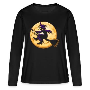 Sorcière au balai de sorcière - T-shirt manches longues Premium bio Femme - noir - Devant - Julia (174cm)
