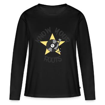 Know Your Roots Disque Audio Rétro Musique Hifi Nerd - T-shirt manches longues Premium bio Femme - noir - Devant - Julia (174cm)