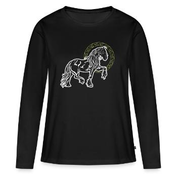 Frise cheval Stolz Drôle Cercle Goldring cadeau - T-shirt manches longues Premium bio Femme - noir - Devant - Julia (174cm)
