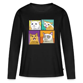 Meme chats - T-shirt manches longues Premium bio Femme - noir - Devant - Julia (174cm)