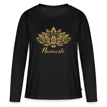 Yoga de méditation spirituelle d'or Lotus Namaste - T-shirt manches longues Premium bio Femme - noir - Devant - Julia (174cm)