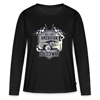 SPEEDWAY HOTRODS - RETRO HOT ROD VINTAGE RENNEN US - Frauen Premium Bio Langarmshirt - Schwarz - Vorne - Julia (174cm)