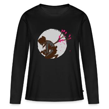 Samurai Robe Seppuku Harakiri Dague Fleurs de Cerisier - T-shirt manches longues Premium bio Femme - noir - Devant - Julia (174cm)