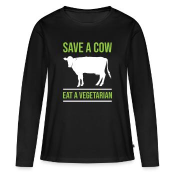 Vache vaches cadeau agriculture bovin fermier - T-shirt manches longues Premium bio Femme - noir - Devant - Julia (174cm)
