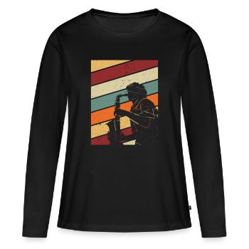 Saxophone rétro - T-shirt manches longues Premium bio Femme - noir - Devant - Julia (174cm)