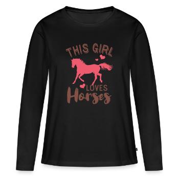 Chevaux monter cheval cadeau cavalier cavalière animal - T-shirt manches longues Premium bio Femme - noir - Devant - Julia (174cm)