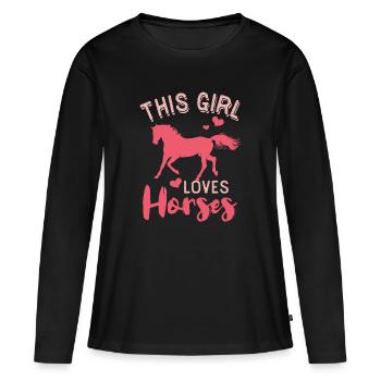 Chevaux monter cheval cadeau cavalier cavalière animal - T-shirt manches longues Premium bio Femme - noir - Devant - Julia (174cm)