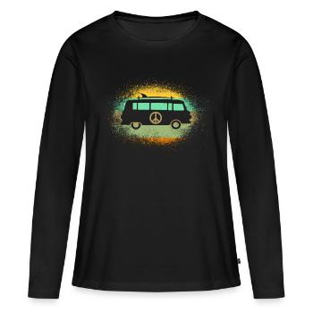 Bus hippie Barki Kiss Ball avec planche de surf - T-shirt manches longues Premium bio Femme - noir - Devant - Julia (174cm)