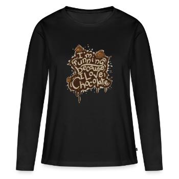 Drôle de course pour le chocolat - T-shirt manches longues Premium bio Femme - noir - Devant - Julia (174cm)