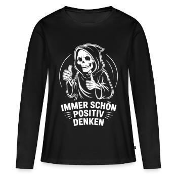 Immer schön positiv Skull Reaper Daumen hoch - Frauen Premium Bio Langarmshirt - Schwarz - Vorne - Julia (174cm)