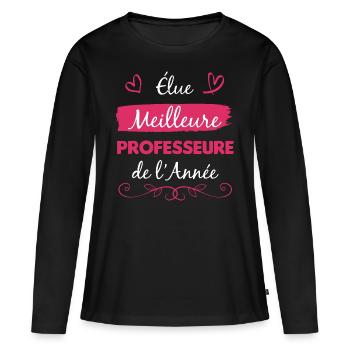 cadeau drôle meilleure professeure cœur - T-shirt manches longues Premium bio Femme - noir - Devant - Julia (174cm)