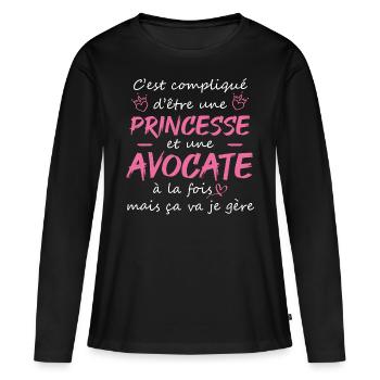 cadeau original femme princesse avocate - T-shirt manches longues Premium bio Femme - noir - Devant - Julia (174cm)