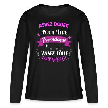 Psychologue femme cadeau humour profession - T-shirt manches longues Premium bio Femme - noir - Devant - Julia (174cm)