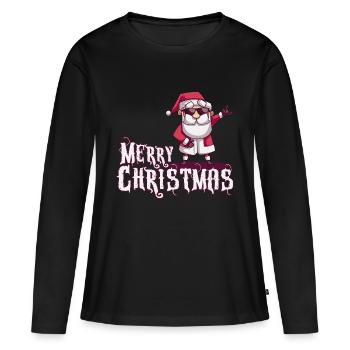 Weihnachtsmann Merry Christmas Rock Metal - Frauen Premium Bio Langarmshirt - Schwarz - Vorne - Julia (174cm)