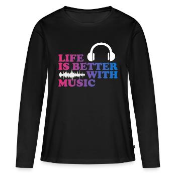 La musique aide - T-shirt manches longues Premium bio Femme - noir - Devant - Julia (174cm)
