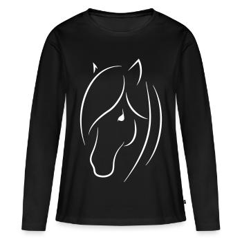 Pferdekopf - Frauen Premium Bio Langarmshirt - Schwarz - Vorne - Julia (174cm)