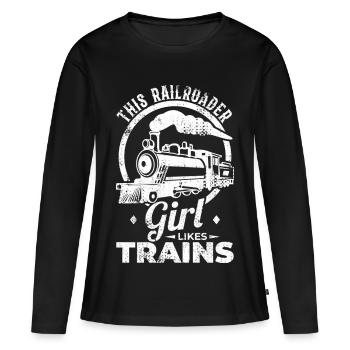 Cheminot - T-shirt manches longues Premium bio Femme - noir - Devant - Julia (174cm)