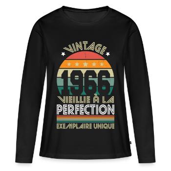 1966 – Vintage – Exemplaire unique - T-shirt manches longues Premium bio Femme - noir - Devant - Julia (174cm)