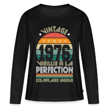 1976 – Vintage – Exemplaire unique - T-shirt manches longues Premium bio Femme - noir - Devant - Julia (174cm)