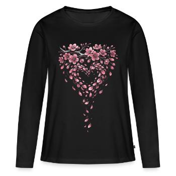Fleurs de cerisier Sakura Fleurs de cerisier - T-shirt manches longues Premium bio Femme - noir - Devant - Julia (174cm)
