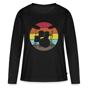 Drums Schlagzeug Vintage distressed - Frauen Premium Bio Langarmshirt - Schwarz - Vorne - Julia (174cm)