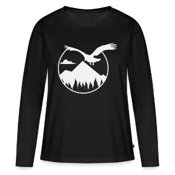 Aigles et montagnes - Eagle and Mountain - T-shirt manches longues Premium bio Femme - noir - Devant - Julia (174cm)