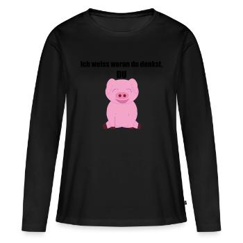 Du Schwein - Frauen Premium Bio Langarmshirt - Schwarz - Vorne - Julia (174cm)