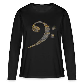 Bassschlüssel, Bass Clef distressed - Frauen Premium Bio Langarmshirt - Schwarz - Vorne - Julia (174cm)