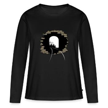 Wanddurchbruch Tunnel Zug Schienen Geschenk - Frauen Premium Bio Langarmshirt - Schwarz - Vorne - Julia (174cm)
