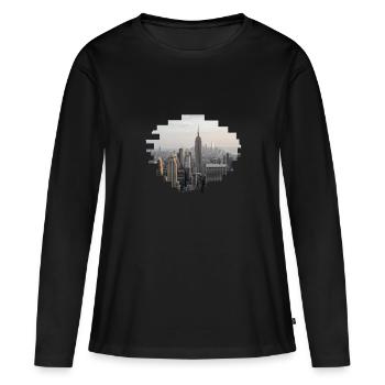 New York États-Unis NYC - T-shirt manches longues Premium bio Femme - noir - Devant - Julia (174cm)