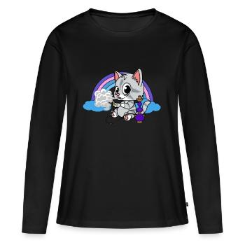 Chaton, narguilé, fumer, kiffen, narguilé, fumée - T-shirt manches longues Premium bio Femme - noir - Devant - Julia (174cm)