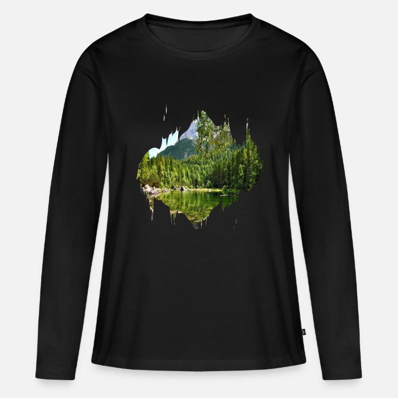 Farbfleck Splash Naturlandschaft - Frauen Premium Bio Langarmshirt - Schwarz