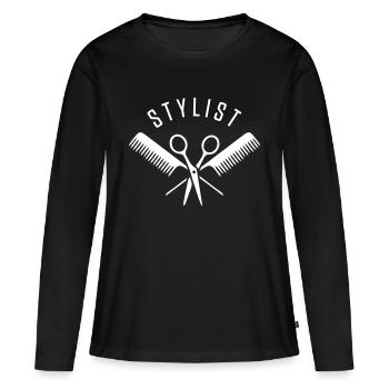 ciseaux peigne styliste - T-shirt manches longues Premium bio Femme - noir - Devant - Julia (174cm)
