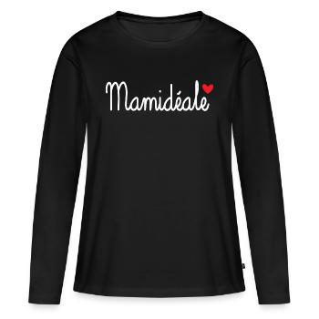 Mamidéale - Coeur d'amour - T-shirt manches longues Premium bio Femme - noir - Devant - Julia (174cm)