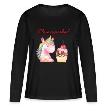 J'adore les licornes licorne licorne - T-shirt manches longues Premium bio Femme - noir - Devant - Julia (174cm)