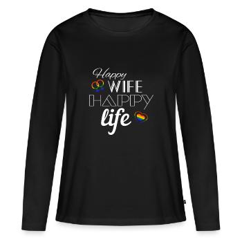 Happy Wife Happy Life LGBT Lesbian Gay Pride - T-shirt manches longues Premium bio Femme - noir - Devant - Julia (174cm)
